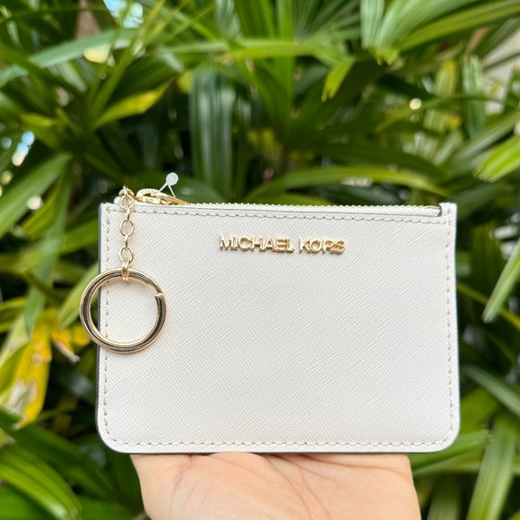 Michael Kors Jet Set Travel Small Top Zip Pouch ID Key Holder Wallet Light Cream - Picture 1 of 9
